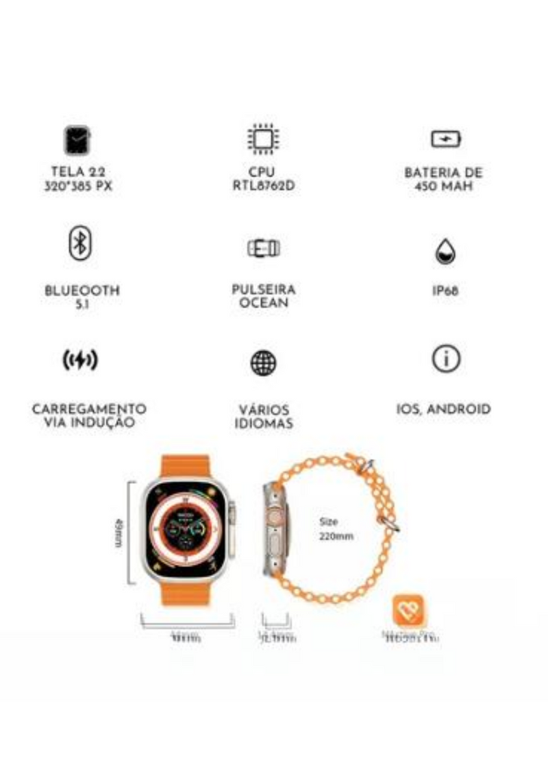 Smartwatch Série 9 W69 - Tela HD, Monitor de Saúde e Bateria de Longa Duração